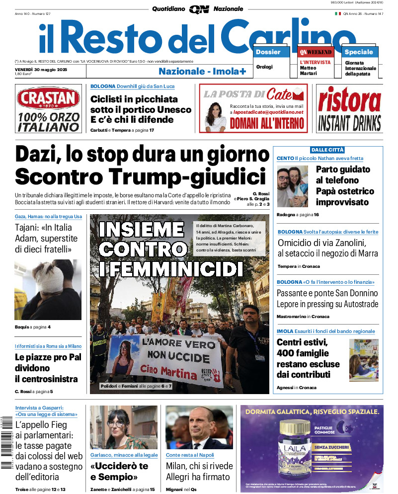Prima-pagina-il resto del carlino-edizione-di-oggi-20250530